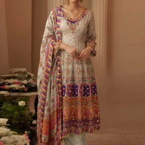 Light Grey Crepe Silk Gota Aari Embroidered Palazzo Suit