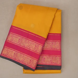 Mango Yellow & Coral Pink Border Kanjivaram-Inspired Silk Saree