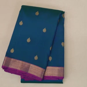Peacock Blue Kanjivaram Silk Saree with Rich Magenta Border